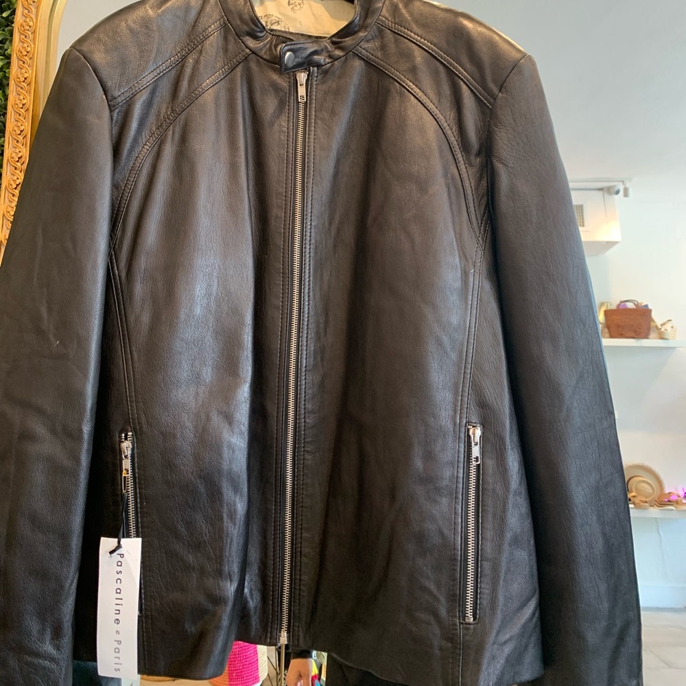 Serge Pariente Paris LENI Black 100% Leather Moto Bomber Rock n Roll Jacket 3XL